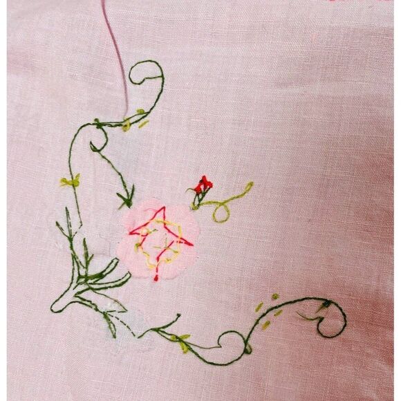 Vintage Handmade Pink Square Embroidered Floral Tablecloth 42 x 41 Appliqué Cute - Picture 16 of 16